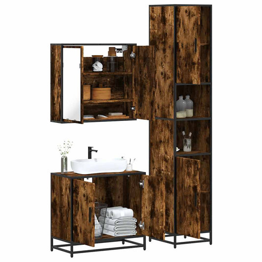 Set Mobili da Bagno 3 pz Rovere Fumo in Legno Multistrato | homemem39