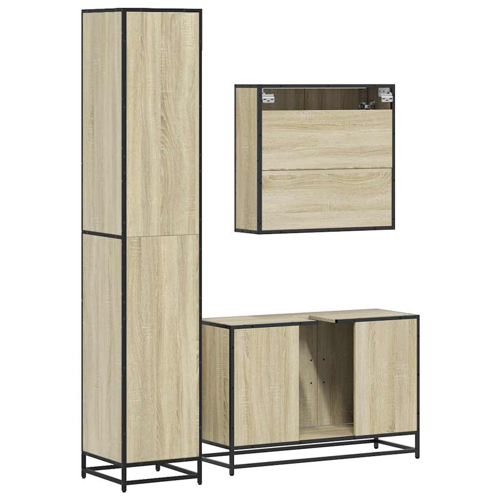 Set Mobili da Bagno 3 pz Rovere Sonoma in Legno Multistrato | homemem39