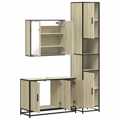 Set Mobili da Bagno 3 pz Rovere Sonoma in Legno Multistrato | homemem39
