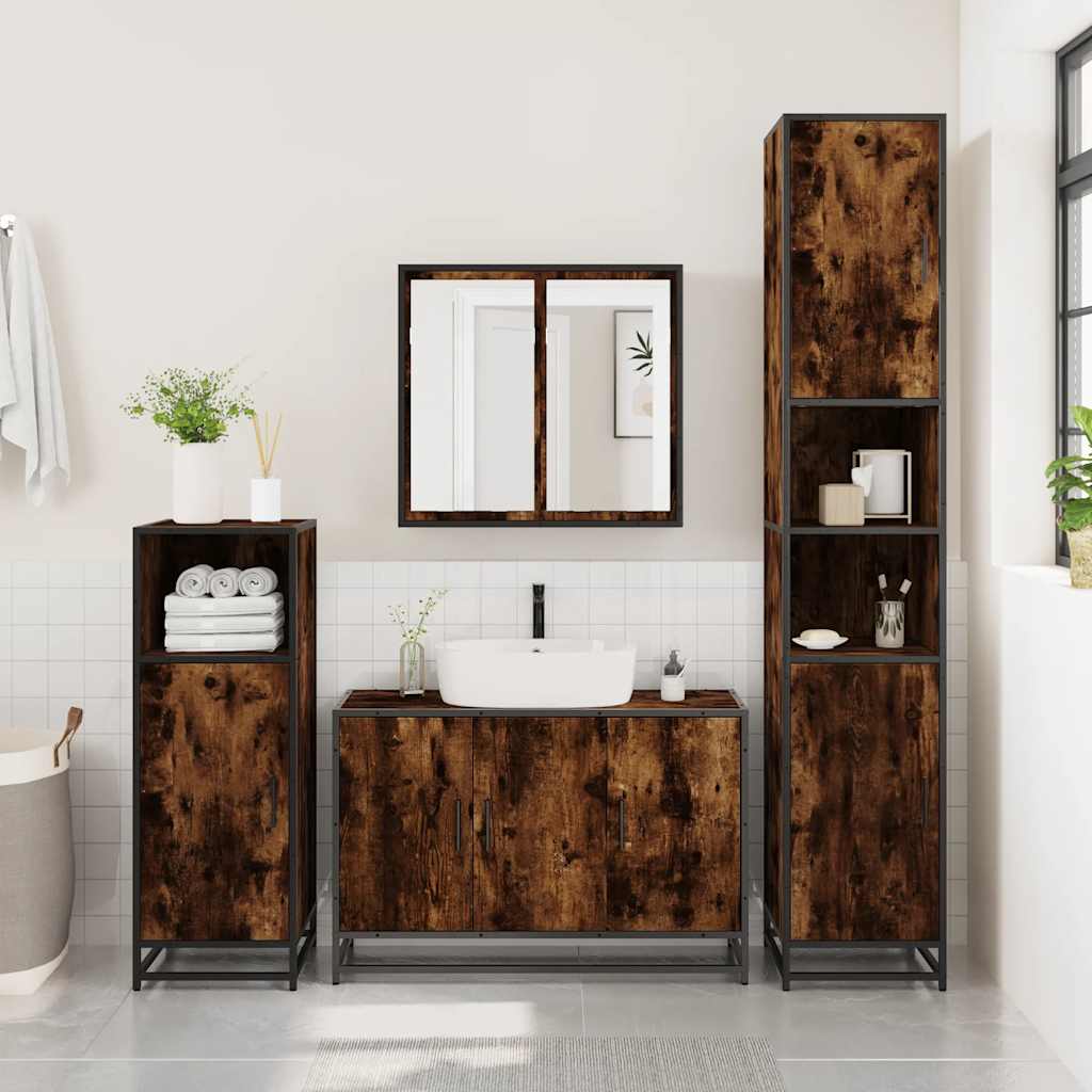 Set Mobili da Bagno 3 pz Rovere Fumo in Legno Multistrato | homemem39