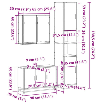 Set Mobili da Bagno 3 pz Rovere Fumo in Legno Multistrato | homemem39