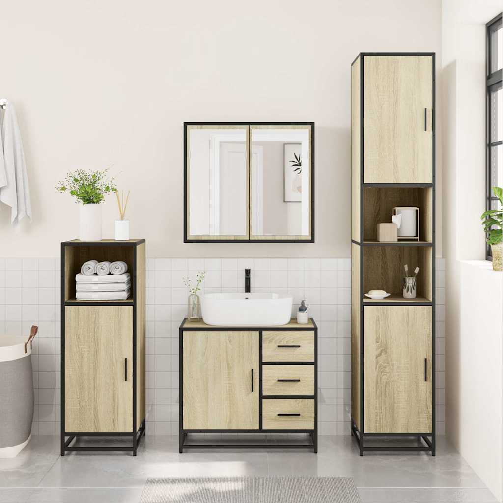 Set Mobili da Bagno 3 pz Rovere Sonoma in Legno Multistrato | homemem39
