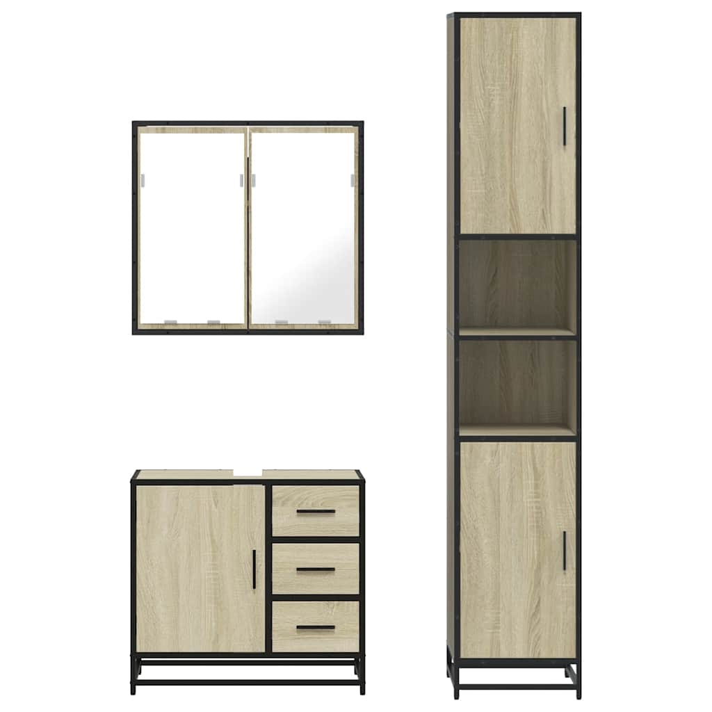 Set Mobili da Bagno 3 pz Rovere Sonoma in Legno Multistrato | homemem39