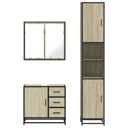 Set Mobili da Bagno 3 pz Rovere Sonoma in Legno Multistrato | homemem39
