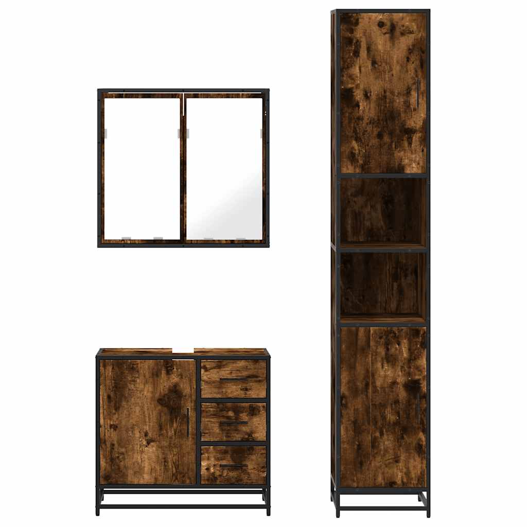 Set Mobili da Bagno 3 pz Rovere Fumo in Legno Multistrato | homemem39