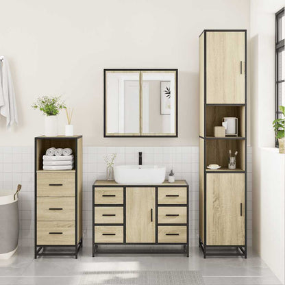 Set Mobili da Bagno 3 pz Rovere Sonoma in Legno Multistrato