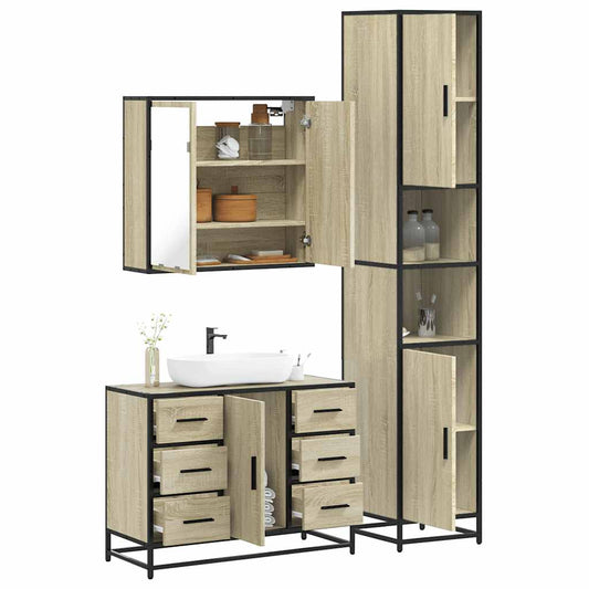 Set Mobili da Bagno 3 pz Rovere Sonoma in Legno Multistrato