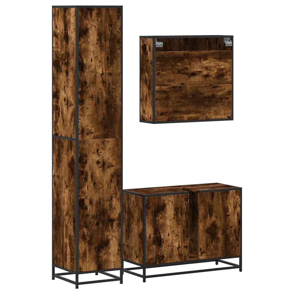 Set Mobili da Bagno 3 pz Rovere Fumo in Legno Multistrato | homemem39
