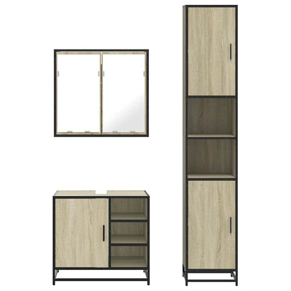 Set Mobili da Bagno 3 pz Rovere Sonoma in Legno Multistrato | homemem39