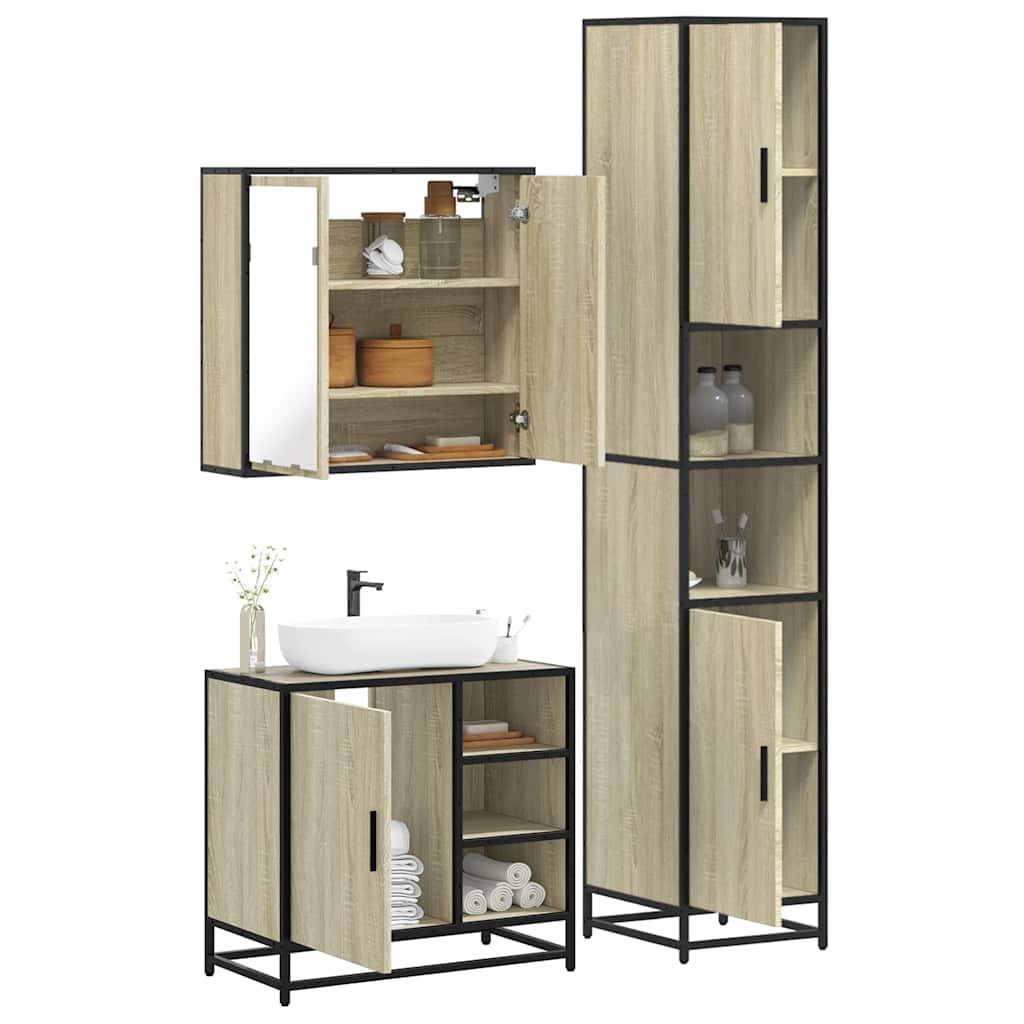 Set Mobili da Bagno 3 pz Rovere Sonoma in Legno Multistrato | homemem39