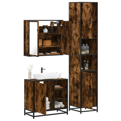 Set Mobili da Bagno 3 pz Rovere Fumo in Legno Multistrato | homemem39