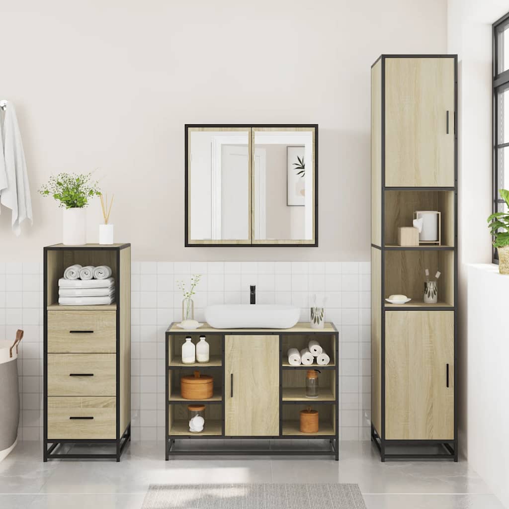 Set Mobili da Bagno 3 pz Rovere Sonoma in Legno Multistrato | homemem39