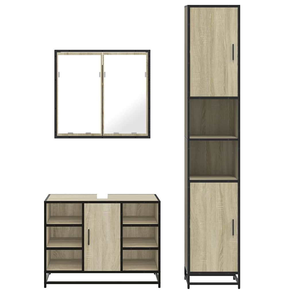 Set Mobili da Bagno 3 pz Rovere Sonoma in Legno Multistrato | homemem39