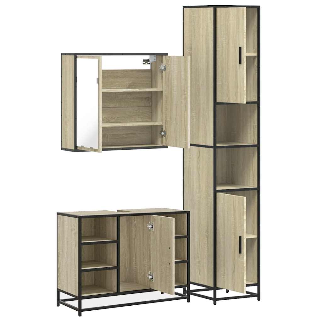 Set Mobili da Bagno 3 pz Rovere Sonoma in Legno Multistrato | homemem39