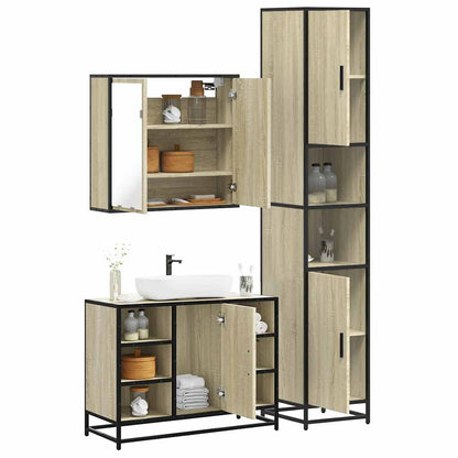 Set Mobili da Bagno 3 pz Rovere Sonoma in Legno Multistrato | homemem39