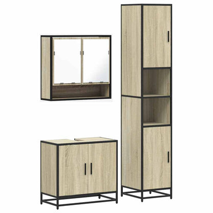 Set Mobili da Bagno 3 pz Rovere Sonoma in Legno Multistrato | homemem39