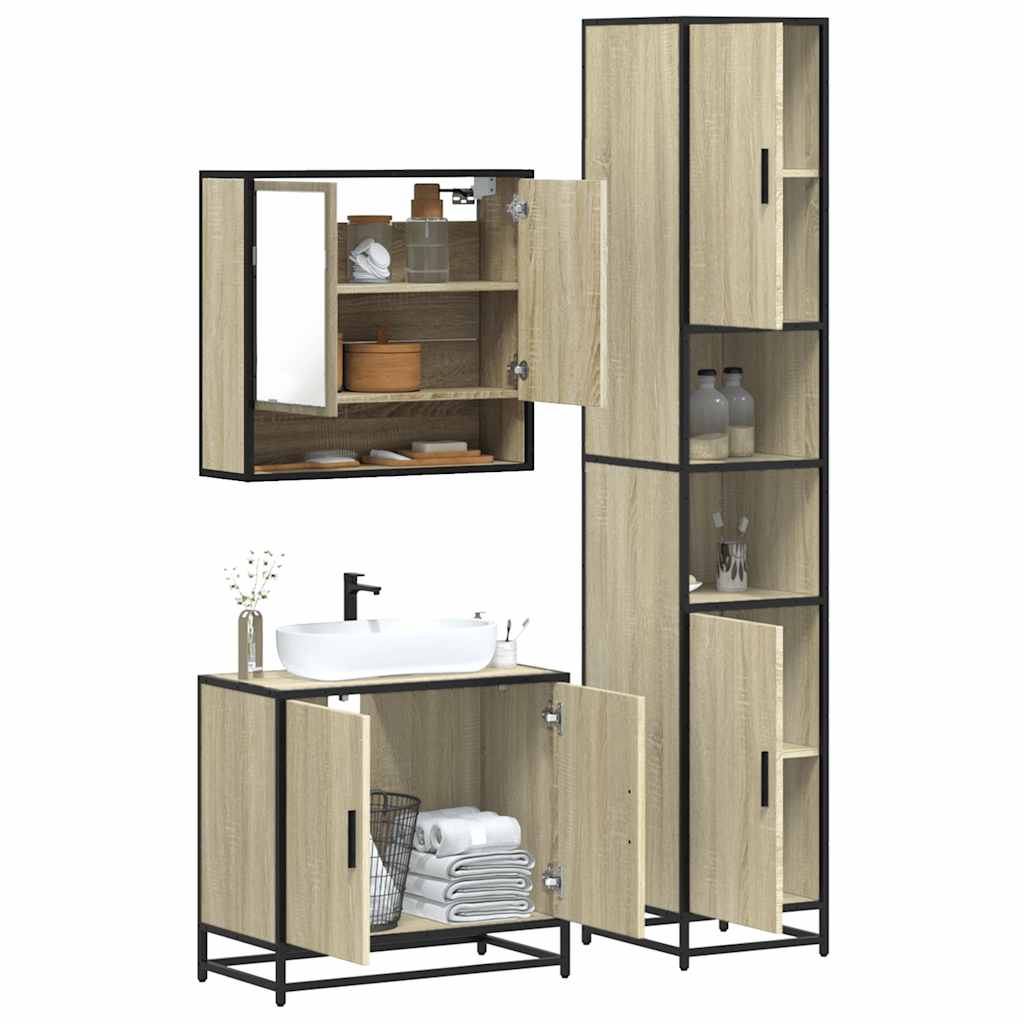 Set Mobili da Bagno 3 pz Rovere Sonoma in Legno Multistrato | homemem39