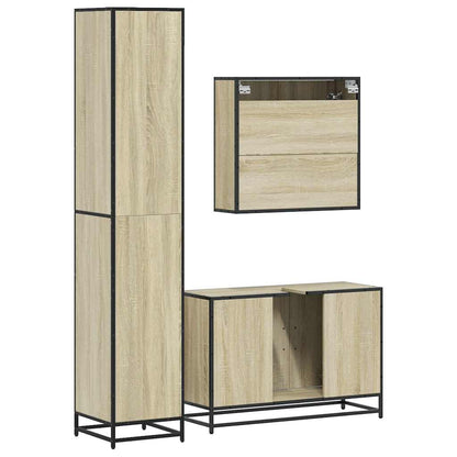 Set Mobili da Bagno 3 pz Rovere Sonoma in Legno Multistrato | homemem39