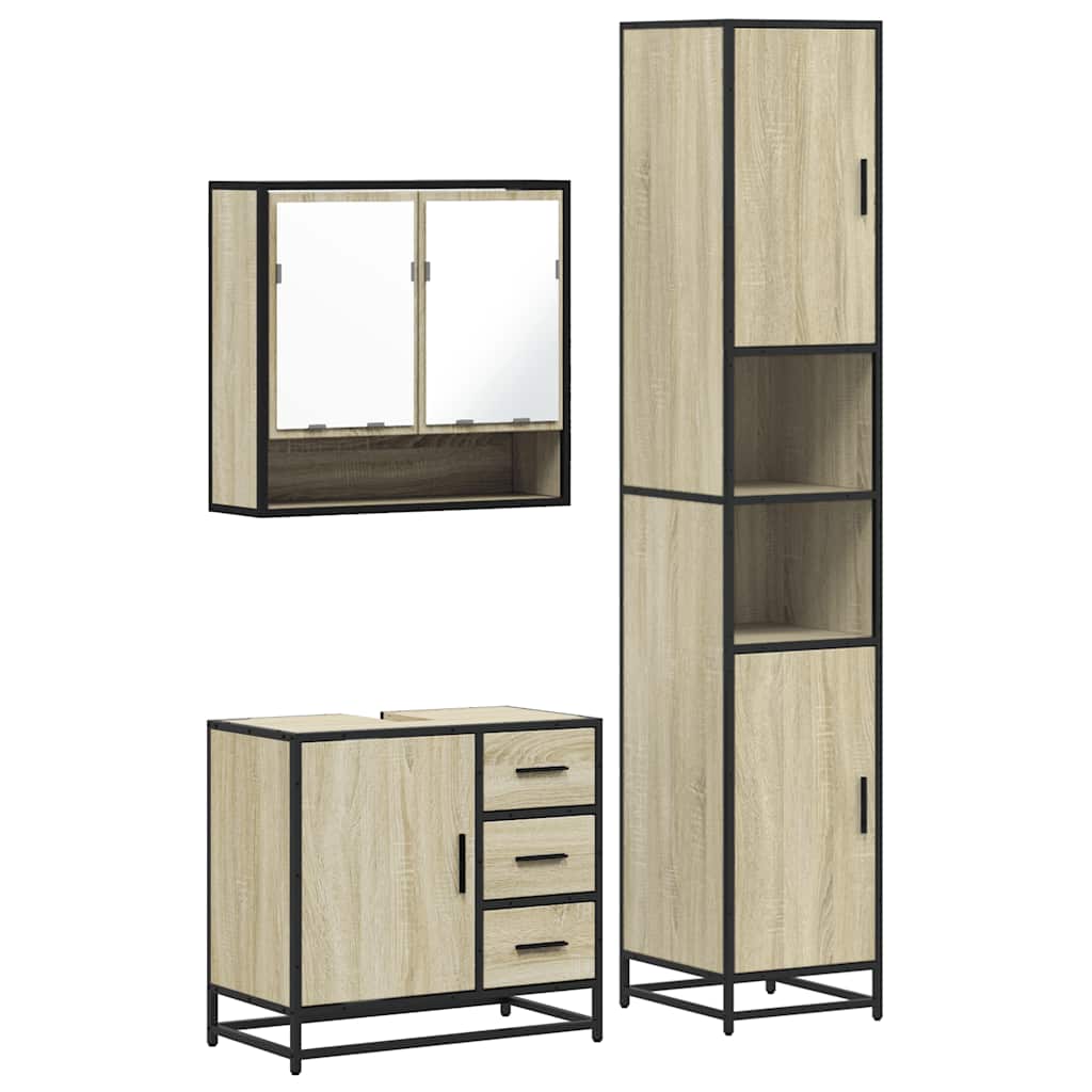 Set Mobili da Bagno 3 pz Rovere Sonoma in Legno Multistrato | homemem39