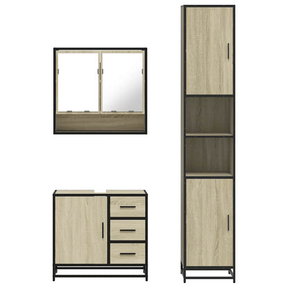 Set Mobili da Bagno 3 pz Rovere Sonoma in Legno Multistrato | homemem39