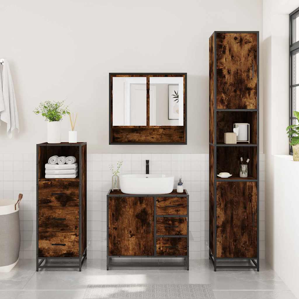 Set Mobili da Bagno 3 pz Rovere Fumo in Legno Multistrato | homemem39