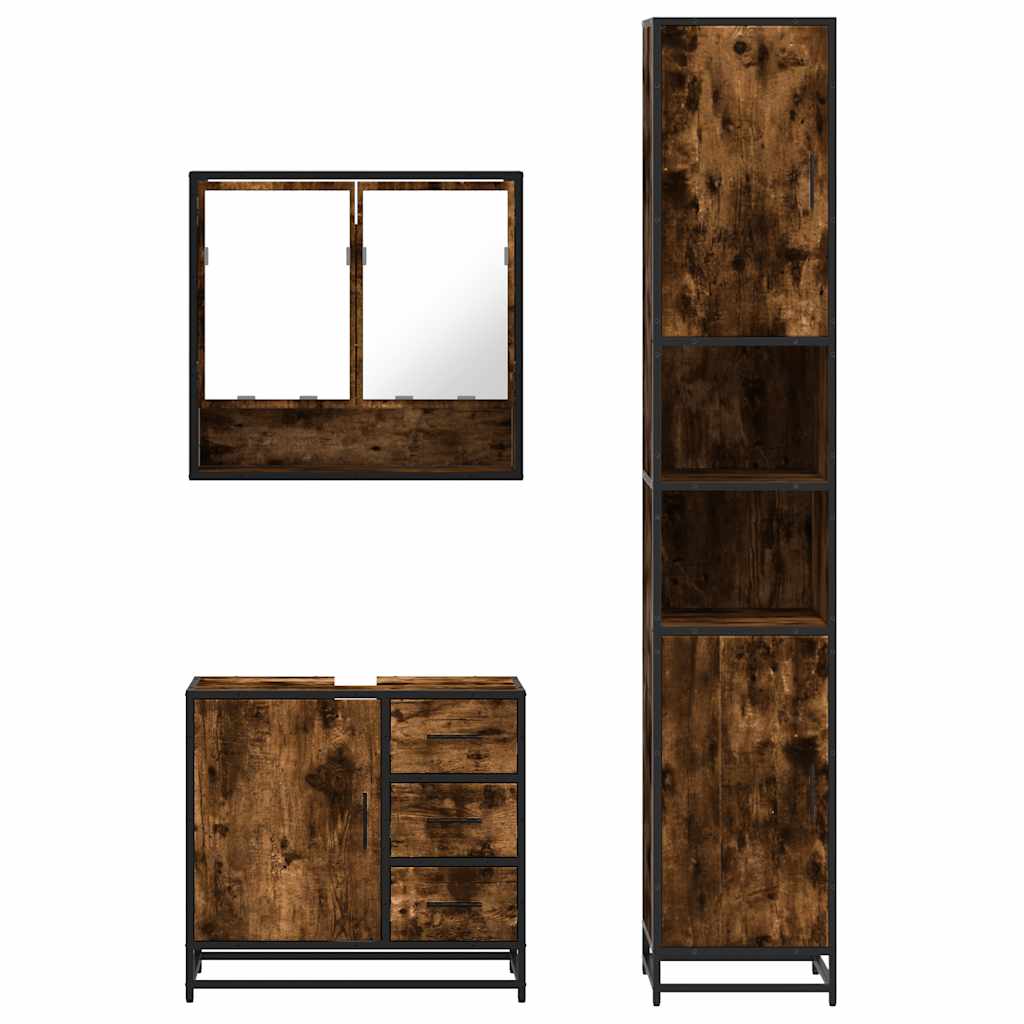 Set Mobili da Bagno 3 pz Rovere Fumo in Legno Multistrato | homemem39