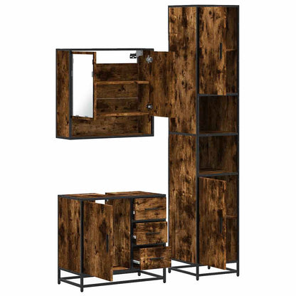Set Mobili da Bagno 3 pz Rovere Fumo in Legno Multistrato | homemem39