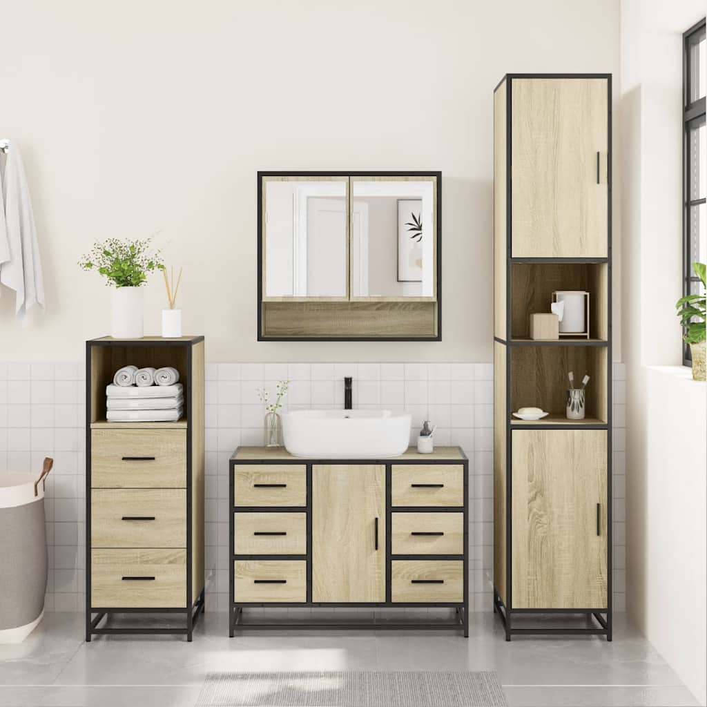Set Mobili da Bagno 3 pz Rovere Sonoma in Legno Multistrato