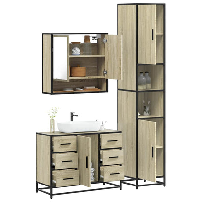 Set Mobili da Bagno 3 pz Rovere Sonoma in Legno Multistrato