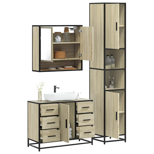 Set Mobili da Bagno 3 pz Rovere Sonoma in Legno Multistrato