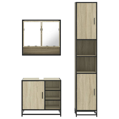 Set Mobili da Bagno 3 pz Rovere Sonoma in Legno Multistrato | homemem39