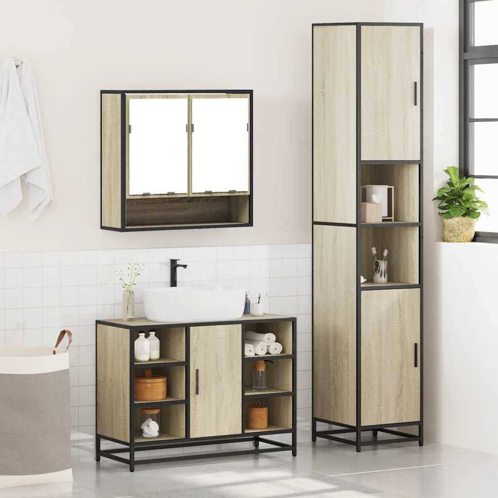 Set Mobili da Bagno 3 pz Rovere Sonoma in Legno Multistrato | homemem39