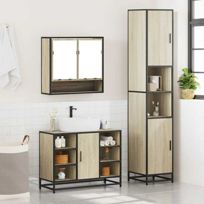 Set Mobili da Bagno 3 pz Rovere Sonoma in Legno Multistrato | homemem39