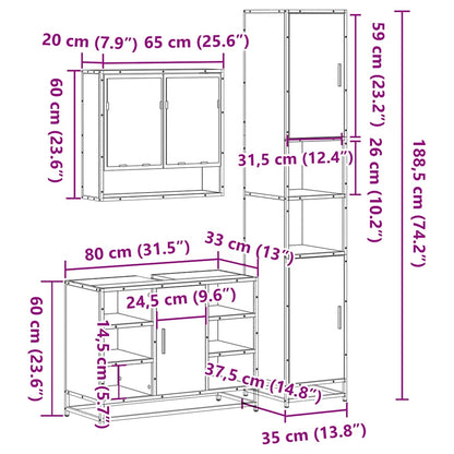 Set Mobili da Bagno 3 pz Rovere Sonoma in Legno Multistrato | homemem39