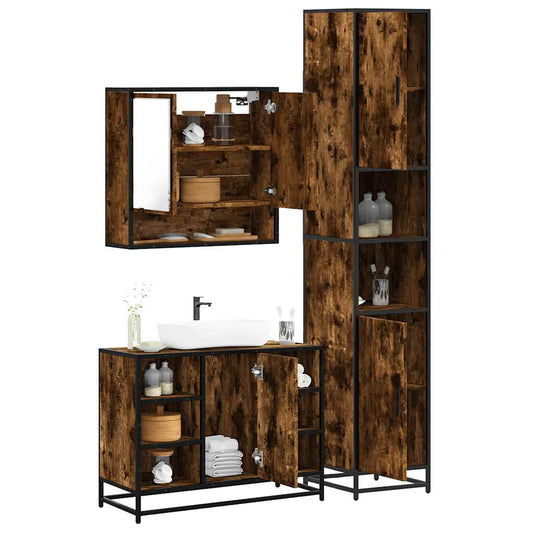 Set Mobili da Bagno 3 pz Rovere Fumo in Legno Multistrato | homemem39