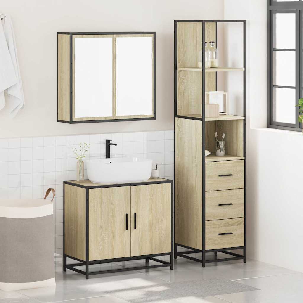 Set Mobili da Bagno 3 pz Rovere Sonoma in Legno Multistrato | homemem39