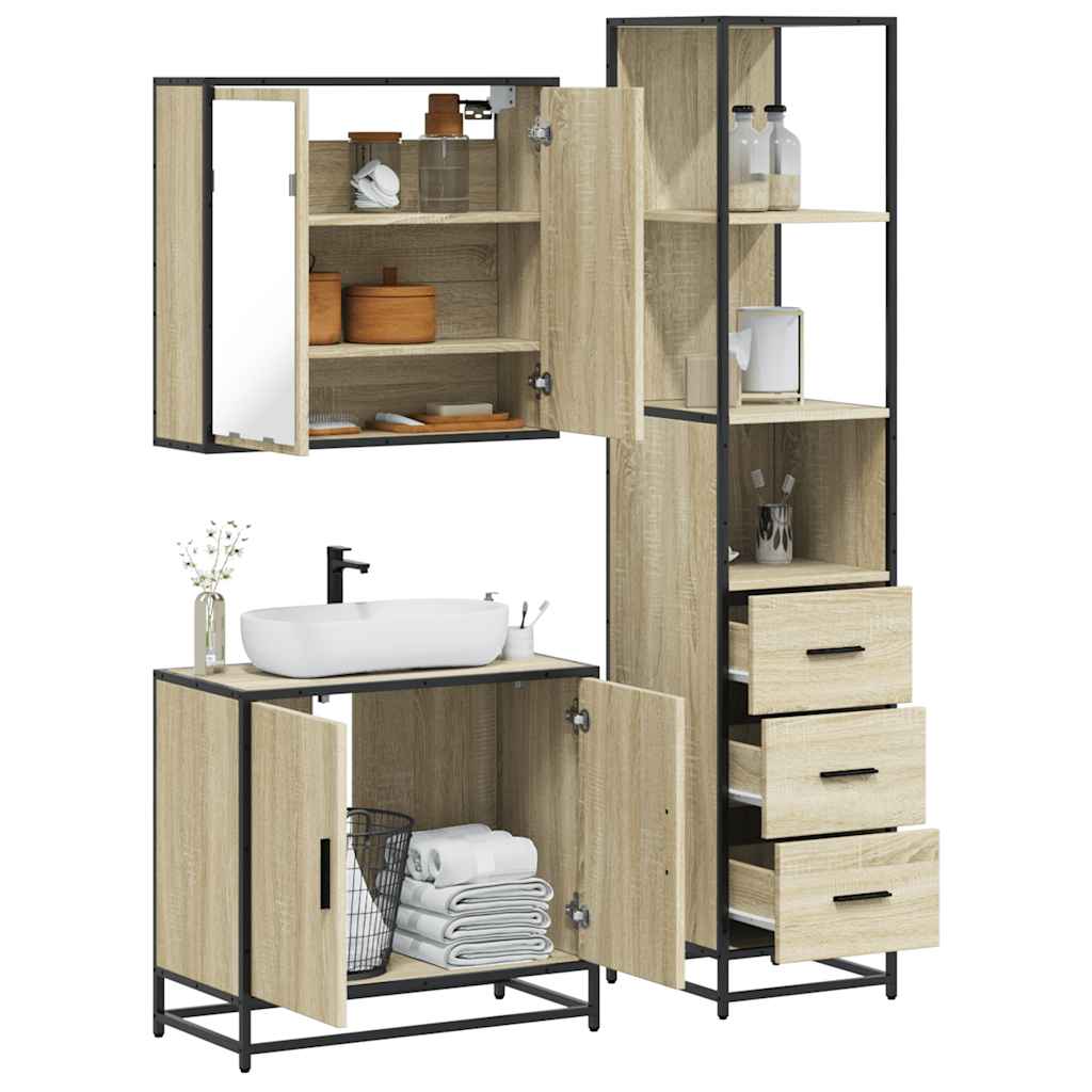 Set Mobili da Bagno 3 pz Rovere Sonoma in Legno Multistrato | homemem39