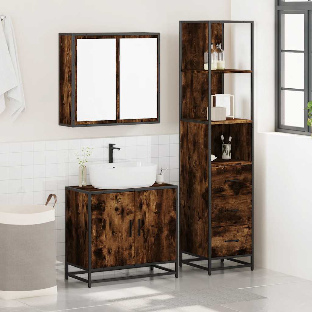 Set Mobili da Bagno 3 pz Rovere Fumo in Legno Multistrato | homemem39