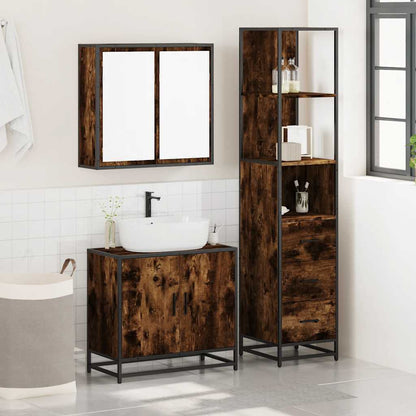 Set Mobili da Bagno 3 pz Rovere Fumo in Legno Multistrato | homemem39