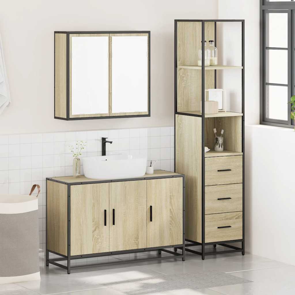 Set Mobili da Bagno 3 pz Rovere Sonoma in Legno Multistrato | homemem39