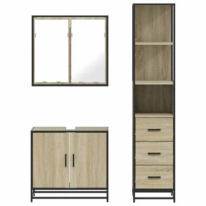 Set Mobili da Bagno 3 pz Rovere Sonoma in Legno Multistrato | homemem39