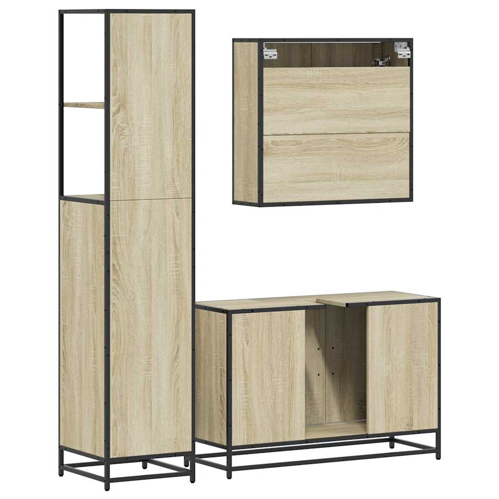Set Mobili da Bagno 3 pz Rovere Sonoma in Legno Multistrato | homemem39