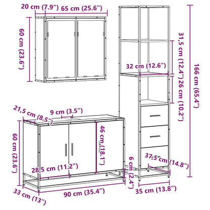 Set Mobili da Bagno 3 pz Rovere Sonoma in Legno Multistrato | homemem39