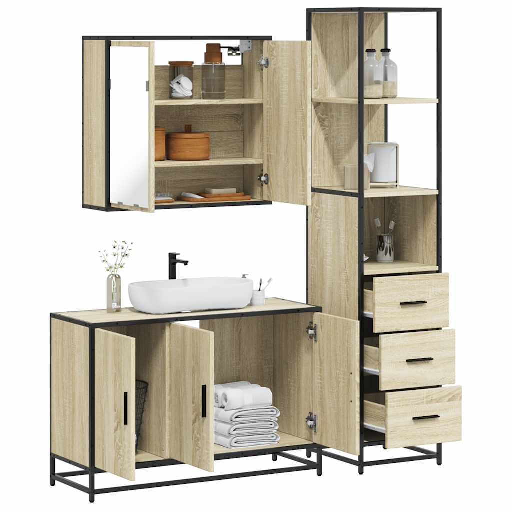 Set Mobili da Bagno 3 pz Rovere Sonoma in Legno Multistrato | homemem39