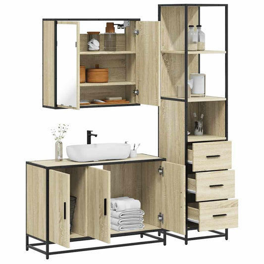 Set Mobili da Bagno 3 pz Rovere Sonoma in Legno Multistrato | homemem39