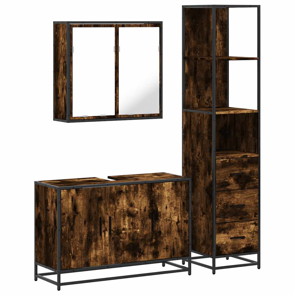 Set Mobili da Bagno 3 pz Rovere Fumo in Legno Multistrato | homemem39