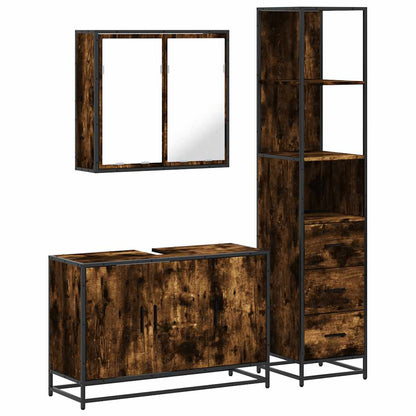 Set Mobili da Bagno 3 pz Rovere Fumo in Legno Multistrato | homemem39
