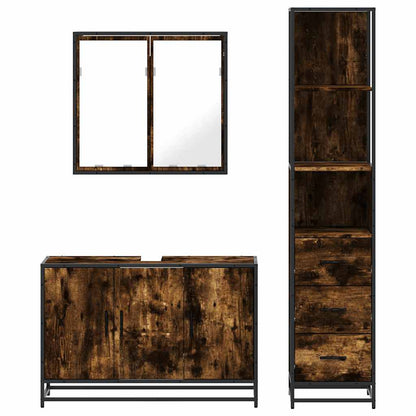 Set Mobili da Bagno 3 pz Rovere Fumo in Legno Multistrato | homemem39