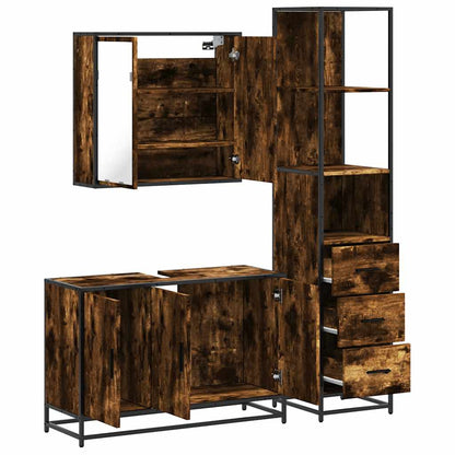 Set Mobili da Bagno 3 pz Rovere Fumo in Legno Multistrato | homemem39