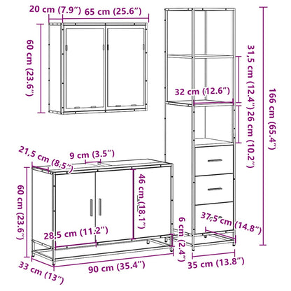 Set Mobili da Bagno 3 pz Rovere Fumo in Legno Multistrato | homemem39